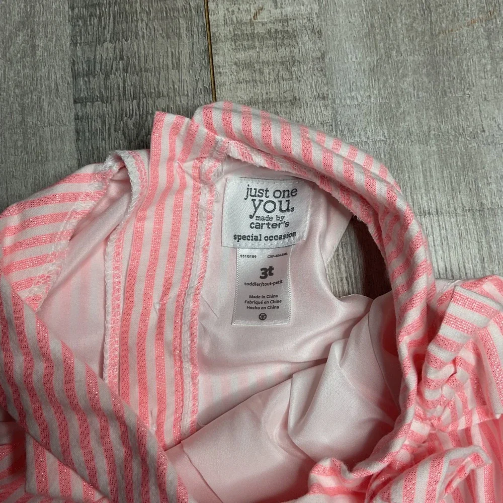 Just One You Carter's Toddler Girls Pink White Striped Metallic Dress 3T 551G189